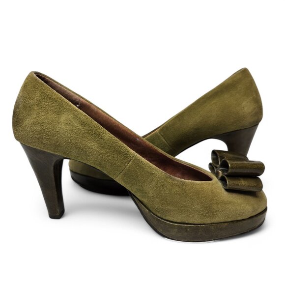 Anthropologie Miss Albright Suede Pumps Women's Bow Top Retro 50s Style 7M - Picture 2 of 8